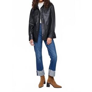 NEW GENTLE FAWN grenadine faux leather belted trench jacket in black